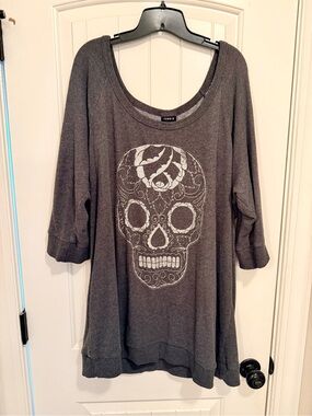 Torrid Charcoal Scoop Neck Sugar Skull Sweatshirt